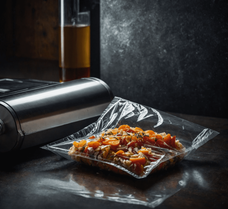 A freshly vacuum sealed meal