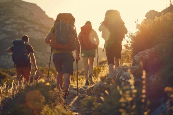 a group of people hiking outdoors